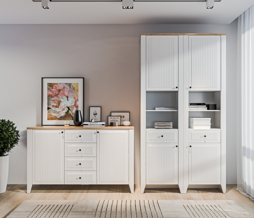 Шкафы пеналы, Шкаф-пенал Монтана СБ-3554 Белый Альпийский,Дуб Гамильтон/МДФ Дуб Белый