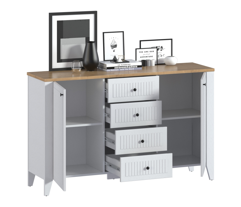 Комоды, Комод Монтана СБ-3547 Белый Альпийский,Дуб Гамильтон/МДФ Дуб Белый